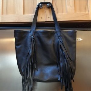Vince Camuto Black Leather Fringe Tote Purse